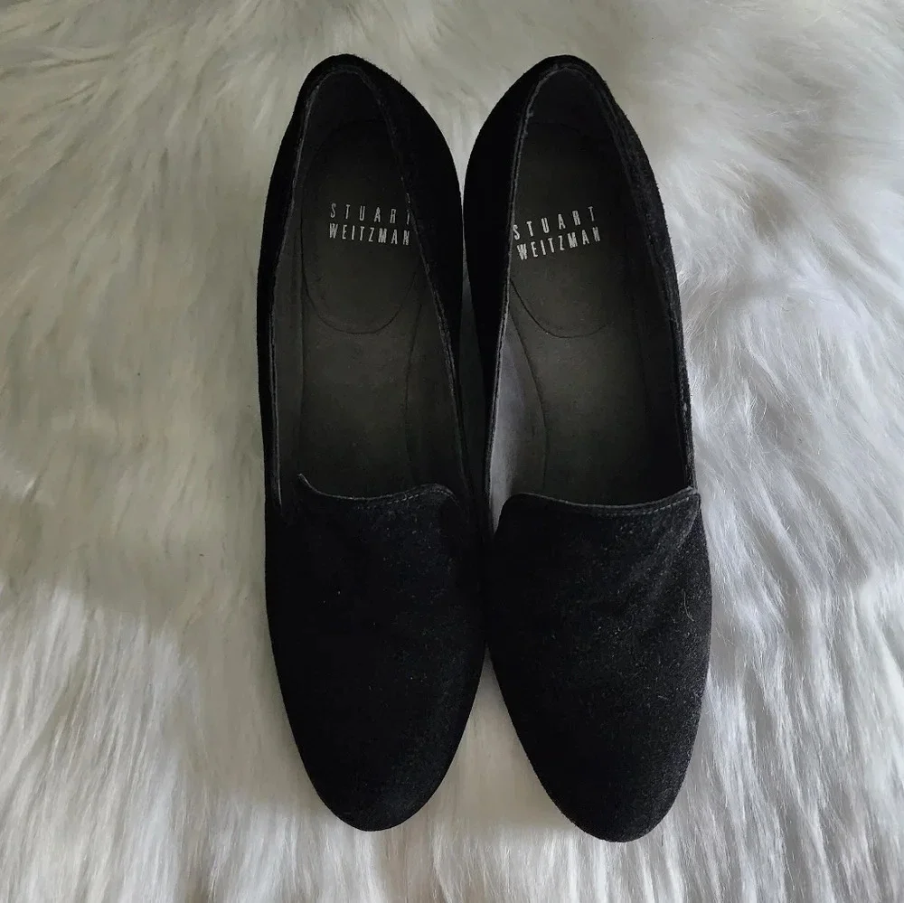 Stuart Weitzman Suede Black Loafer Wedge